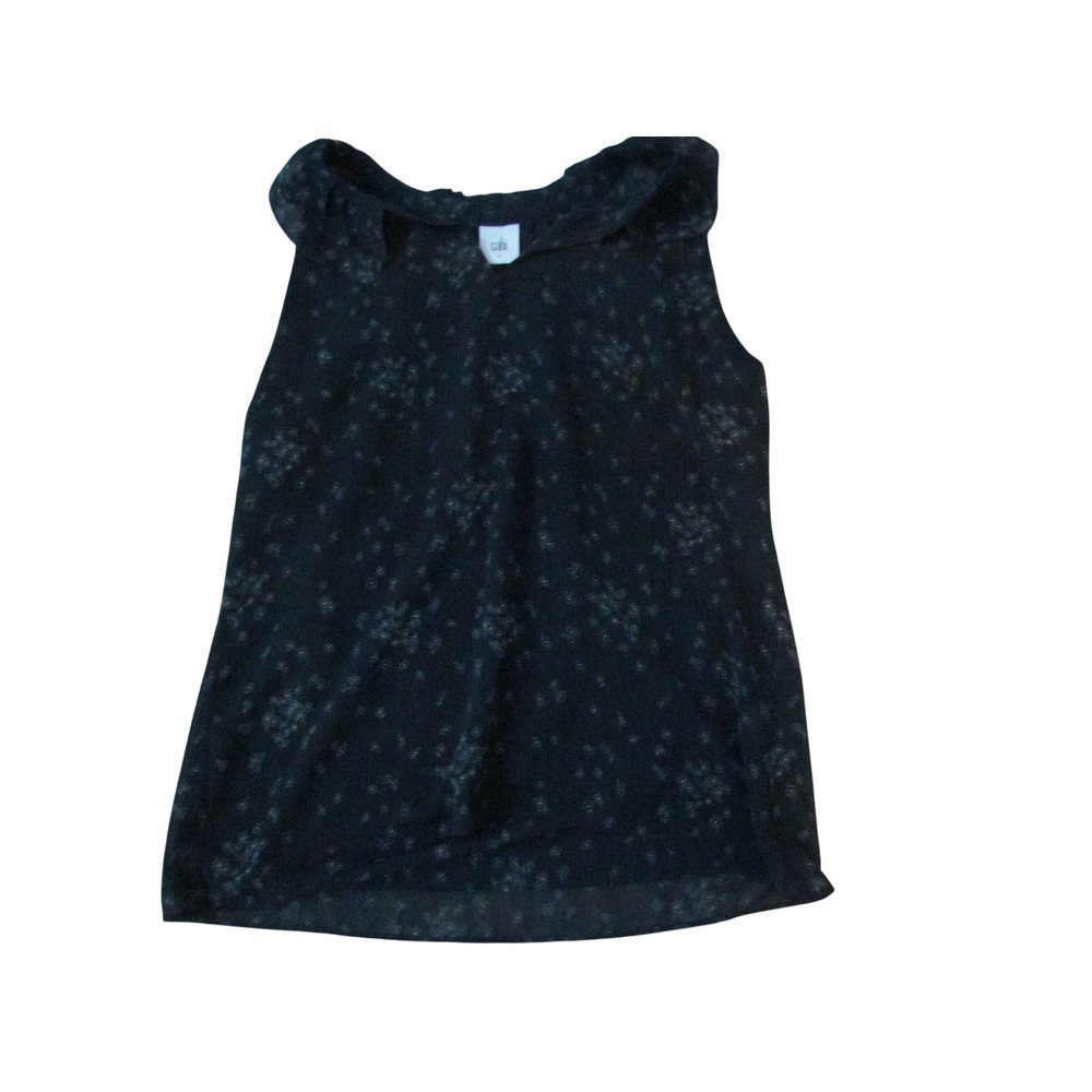 Cabi Sleeveless Blouse Size S Black Floral Ruffle Neck Shell 3984